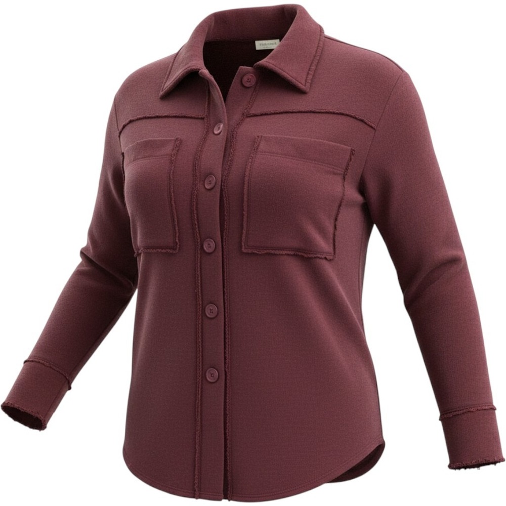 Anthropologie t.la Burgundy Cotton French Terry Button Down Shirt Jacket Small